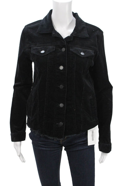 Black Label Women Jacket Black Collared Button Cotton Blend Long Sleeve Size S
