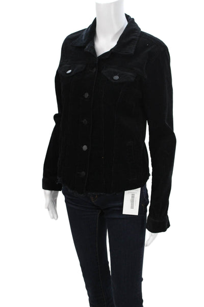 Black Label Women Jacket Black Collared Button Cotton Blend Long Sleeve Size S