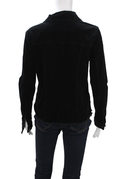 Black Label Women Jacket Black Collared Button Cotton Blend Long Sleeve Size S