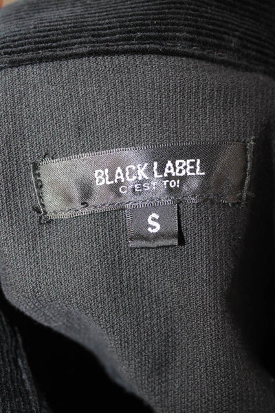 Black Label Women Jacket Black Collared Button Cotton Blend Long Sleeve Size S
