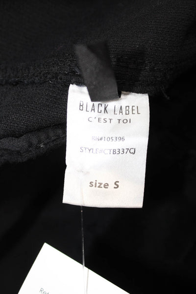 Black Label Women Jacket Black Collared Button Cotton Blend Long Sleeve Size S