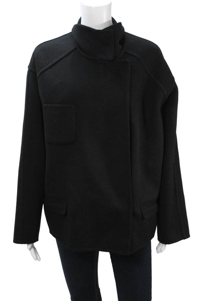IRO Womens Designer Black Wool High Neck Long Sleeve Coat Size 38
