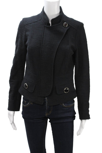 Charles Chang-Lima Womens Black Wool Blend Button Mock Neck Jacket Size 6
