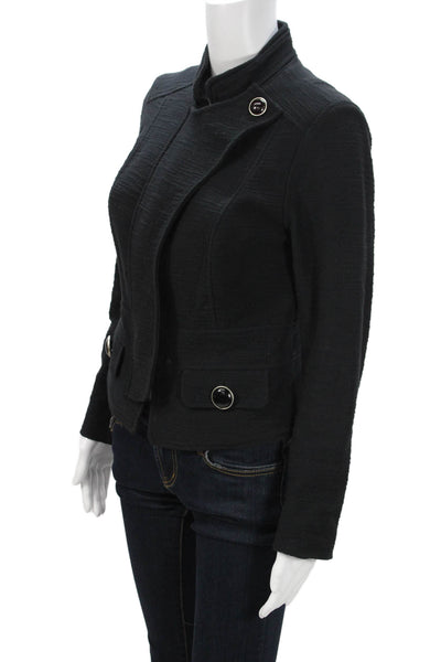 Charles Chang-Lima Womens Black Wool Blend Button Mock Neck Jacket Size 6