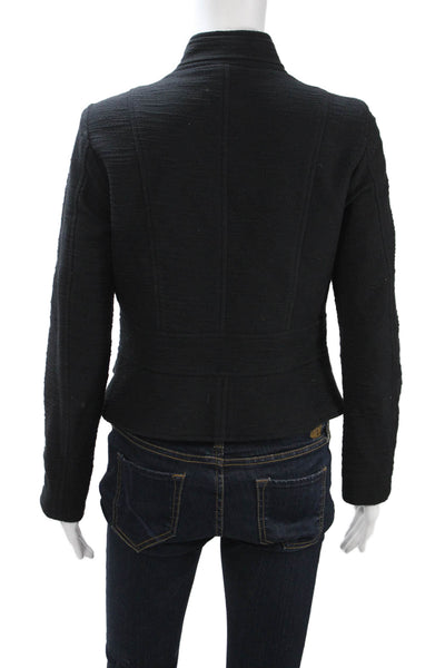 Charles Chang-Lima Womens Black Wool Blend Button Mock Neck Jacket Size 6