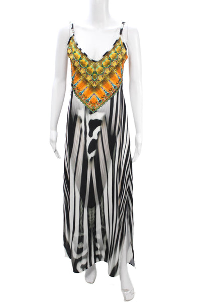 Camilla Loves Intermix Women Maxi Slip Dress Black Animal Print V Neck Size 1
