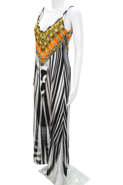 Camilla Loves Intermix Women Maxi Slip Dress Black Animal Print V Neck Size 1