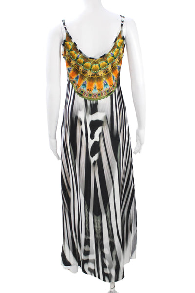 Camilla Loves Intermix Women Maxi Slip Dress Black Animal Print V Neck Size 1