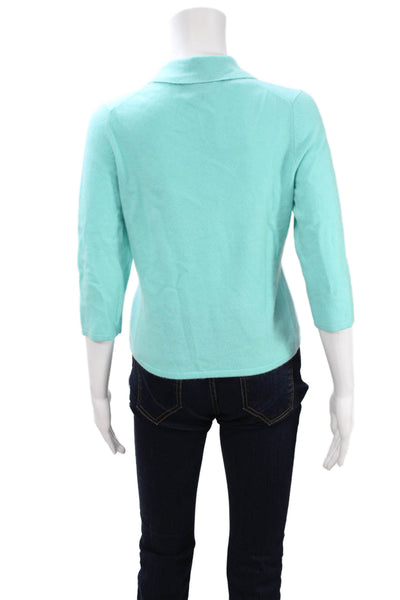 Grayson & Dunn Women Light Blue Cashmere Mock Neck Pullover 3/4 Sleeve Size PM