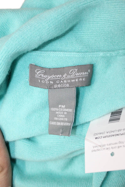 Grayson & Dunn Women Light Blue Cashmere Mock Neck Pullover 3/4 Sleeve Size PM