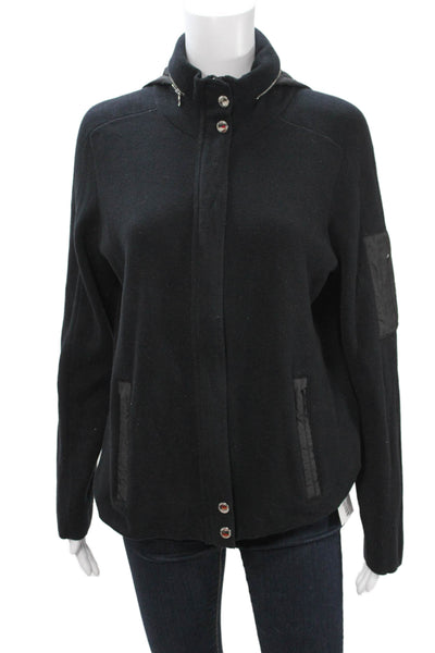 Lauren Ralph Lauren Womens Designer Black Cotton High Neck Button Jacket Size M