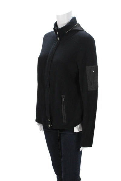 Lauren Ralph Lauren Womens Designer Black Cotton High Neck Button Jacket Size M