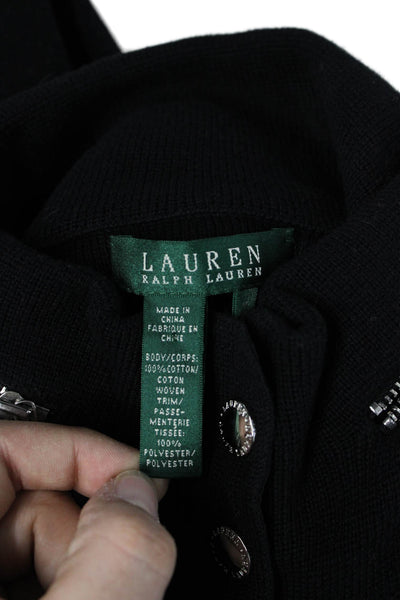 Lauren Ralph Lauren Womens Designer Black Cotton High Neck Button Jacket Size M