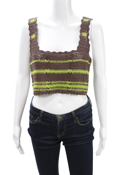 FP Beach Womens Cropped Striped Cotton Square Neck Tank Brown Size S