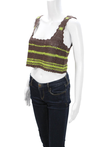 FP Beach Womens Cropped Striped Cotton Square Neck Tank Brown Size S
