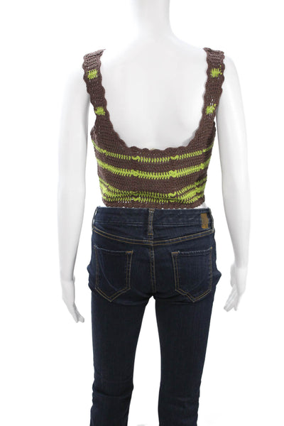 FP Beach Womens Cropped Striped Cotton Square Neck Tank Brown Size S