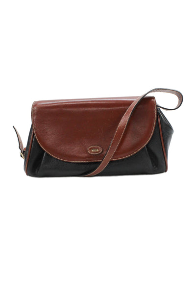 Bally Womens Two-Toned Leather Foldover Shoulder Bag Black