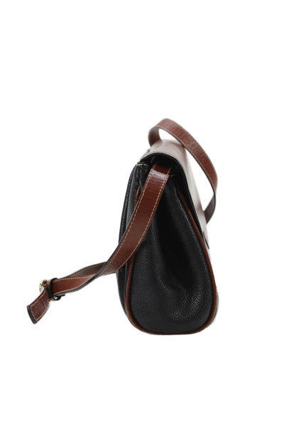 Bally Womens Two-Toned Leather Foldover Shoulder Bag Black