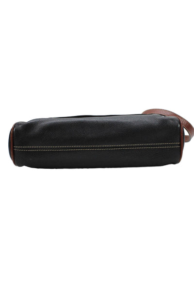Bally Womens Two-Toned Leather Foldover Shoulder Bag Black