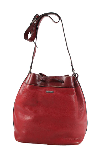 Gold Pfeil Womens Leather Monochromatic Bucket Bag Red