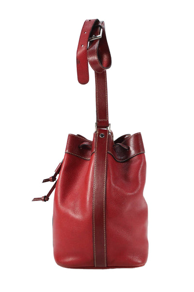 Gold Pfeil Womens Leather Monochromatic Bucket Bag Red