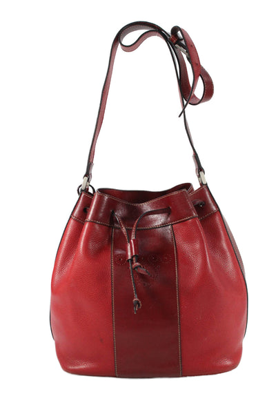 Gold Pfeil Womens Leather Monochromatic Bucket Bag Red