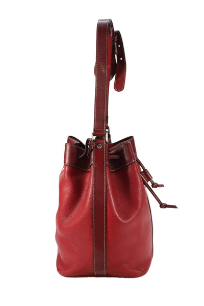 Gold Pfeil Womens Leather Monochromatic Bucket Bag Red