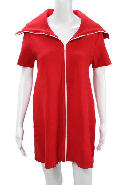 Zara Women Mini Dress Red Collared Short Sleeve Zip Classic Polyester Size S