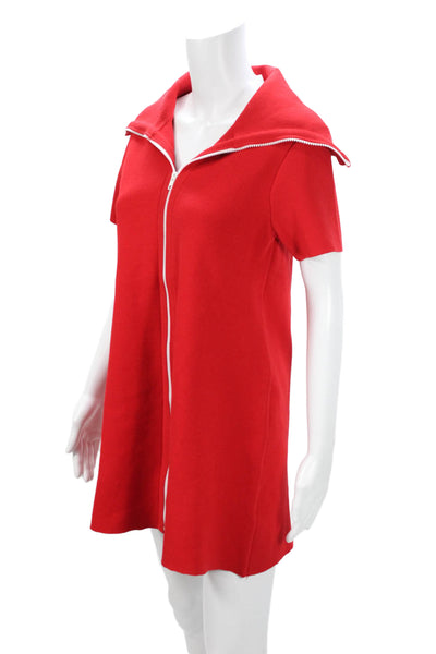 Zara Women Mini Dress Red Collared Short Sleeve Zip Classic Polyester Size S