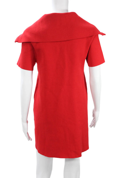 Zara Women Mini Dress Red Collared Short Sleeve Zip Classic Polyester Size S