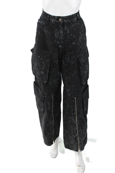 Zara Women Black Cargo Pants 100% Cotton Button Fall Size S
