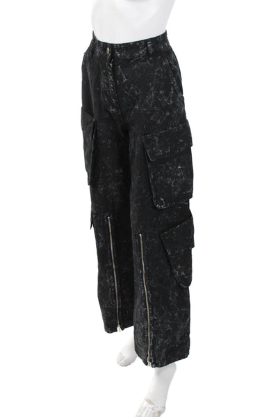 Zara Women Black Cargo Pants 100% Cotton Button Fall Size S