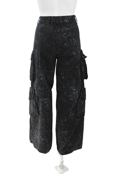 Zara Women Black Cargo Pants 100% Cotton Button Fall Size S