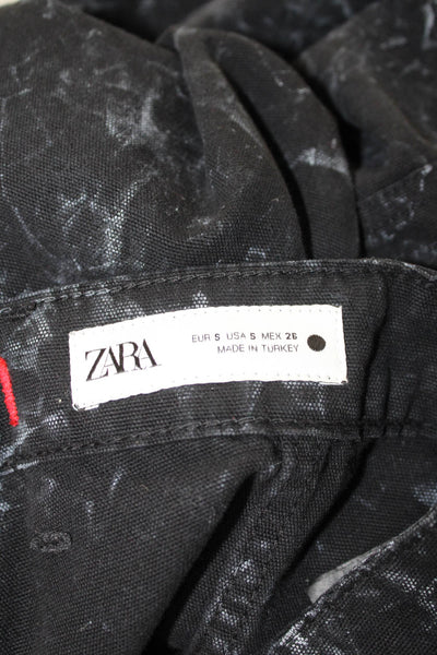Zara Women Black Cargo Pants 100% Cotton Button Fall Size S