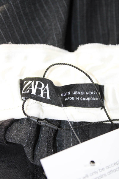 Zara Womens Dress Pants Dark Gray Striped Drawstring Polyester Size S