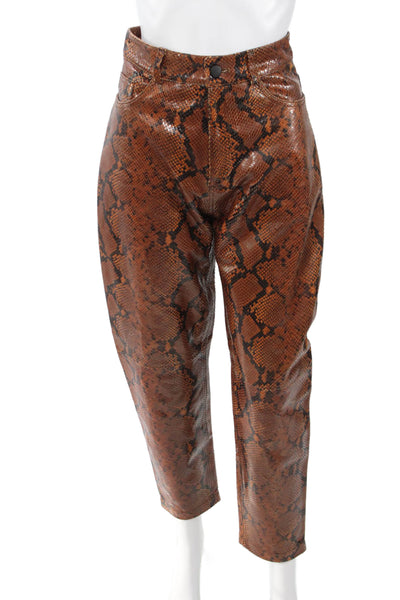 The Attico Women Cropped Snake Print Brown Viscose Pants Size 40