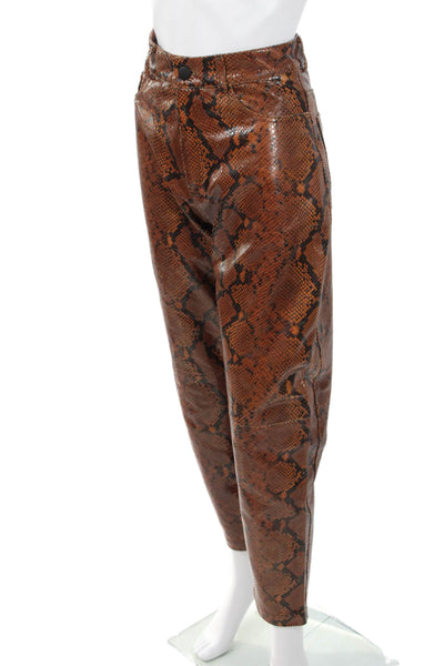 The Attico Women Cropped Snake Print Brown Viscose Pants Size 40