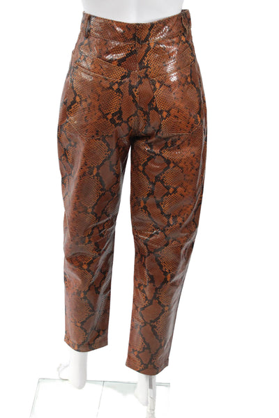The Attico Women Cropped Snake Print Brown Viscose Pants Size 40