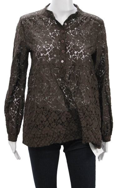Michael Michael Kors Women Tunic Blouse Button Up Neck Floral Brown Size PS