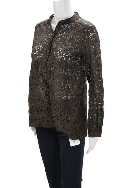 Michael Michael Kors Women Tunic Blouse Button Up Neck Floral Brown Size PS
