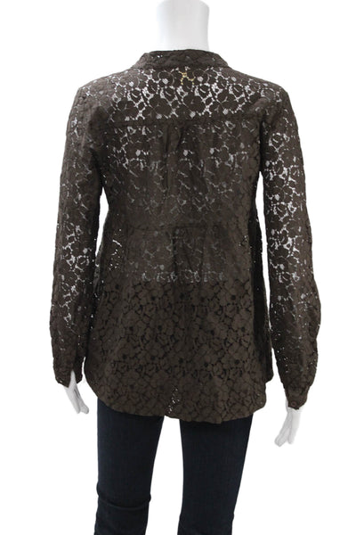 Michael Michael Kors Women Tunic Blouse Button Up Neck Floral Brown Size PS