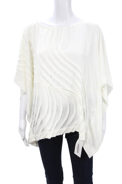 Josie Natori Women White Polyester Short Sleeve Round Neck Blouse Size S