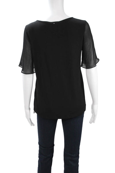 Calvin Klein Women Black V-Neck Short Sleeve Blouse Designer Size XS