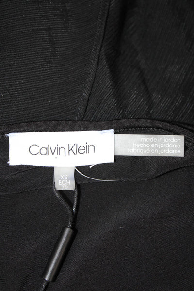 Calvin Klein Women Black V-Neck Short Sleeve Blouse Designer Size XS