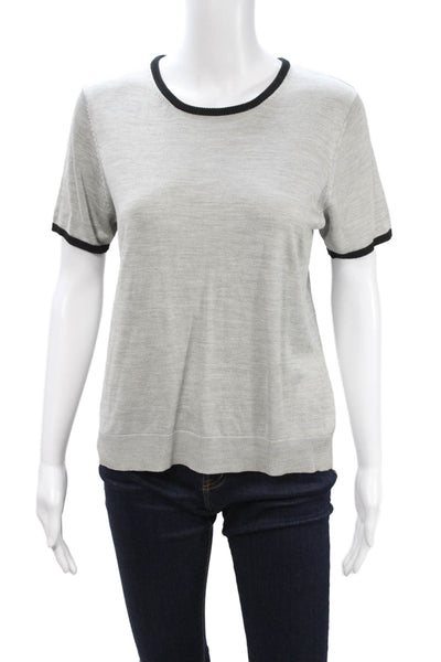 August Silk Womens Ringer T Shirt Gray Silk Crew Neck Short Sleeve Size L
