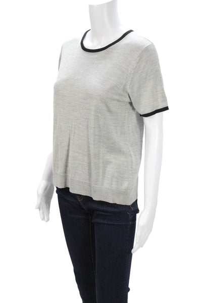 August Silk Womens Ringer T Shirt Gray Silk Crew Neck Short Sleeve Size L