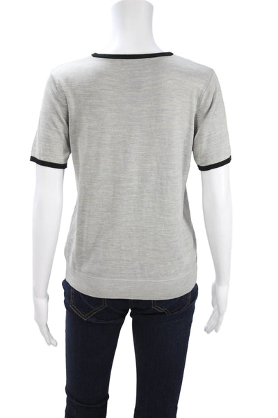 August Silk Womens Ringer T Shirt Gray Silk Crew Neck Short Sleeve Size L