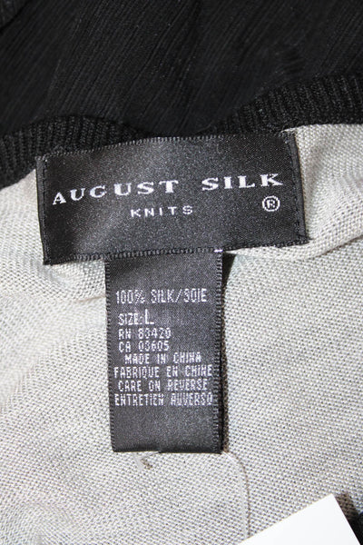 August Silk Womens Ringer T Shirt Gray Silk Crew Neck Short Sleeve Size L