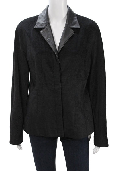 Linda Allard Ellen Tracy Women Black Collared Button Blazer Wool Blend Size 10