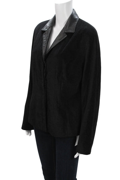 Linda Allard Ellen Tracy Women Black Collared Button Blazer Wool Blend Size 10